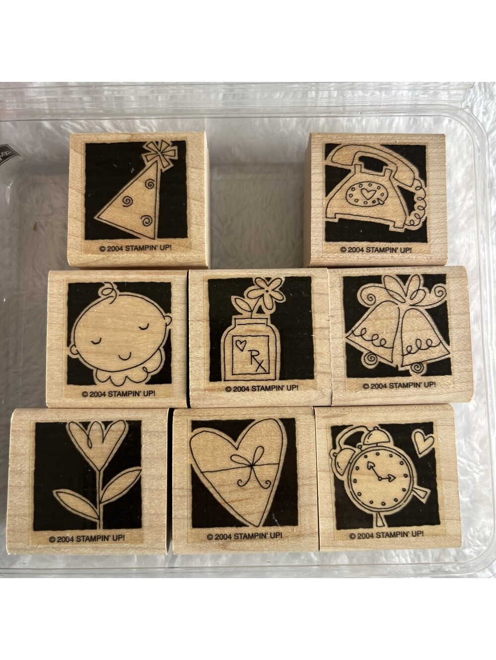 FUN CELEBRATION ICONS! 2004 Stampin Up Line Art Wood Rubber Stamps Set of 8